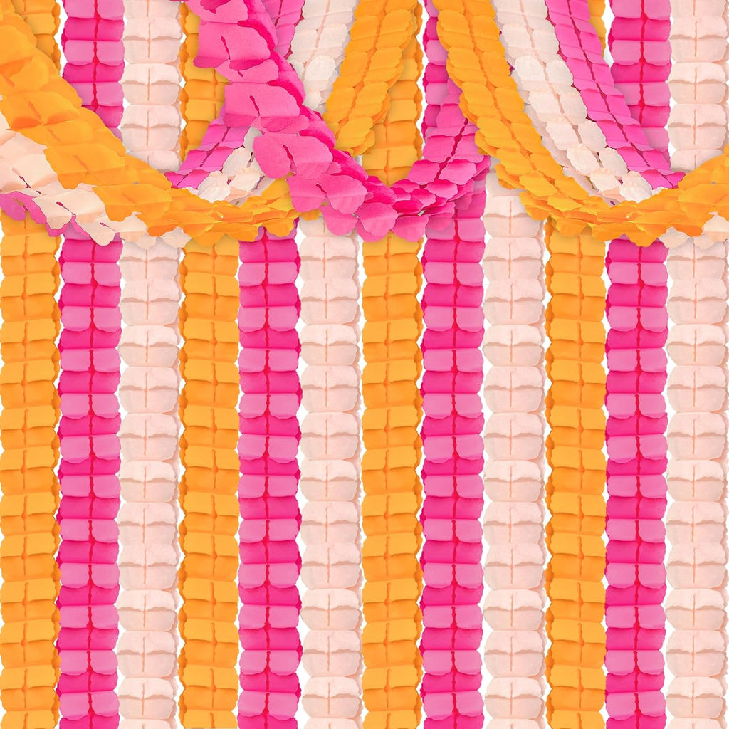12Pcs Pink and Orange Party Decorations, Hot-Pink Orange Paper Streamers Garland for Girls Women Birthday Sunset Bridal Wedding Baby Shower Backdrop Decor Thanksgiving Friendsgiving Party Decorations