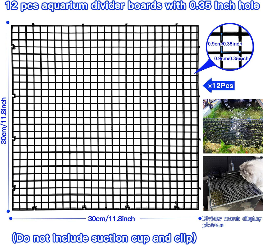 Plastic Egg Crate Fish Tank Divider Aquarium Filter Bottom Plastic Grid Fish Tank Isolation Board Black Egg Crate Tray((Black, 12pcs 11.8X11.8Inch with 0.35Inch Hole)