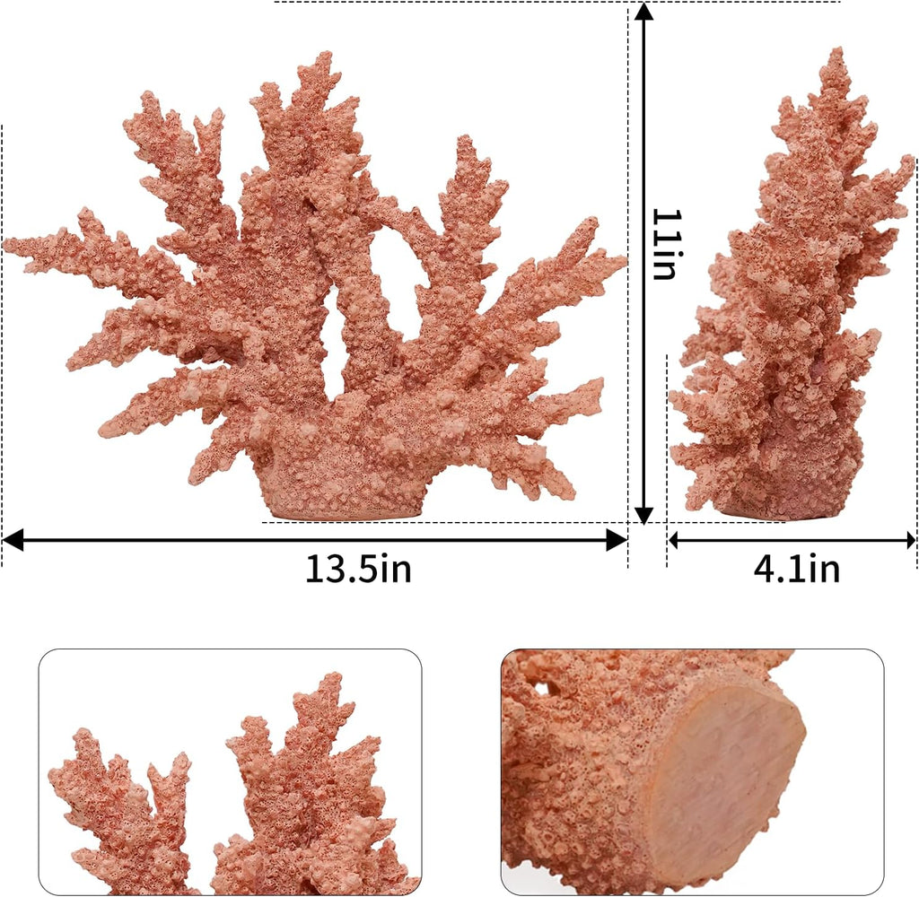 Coral Beach Decor, Artificial Resin Coral Reef Statue, Coastal Room Decor Beach Decorations for Home Bathroom Bedroom,Ocean Themed Decor for Office,Aquarium,13.5''Lx11''H, RB1007P, Pink