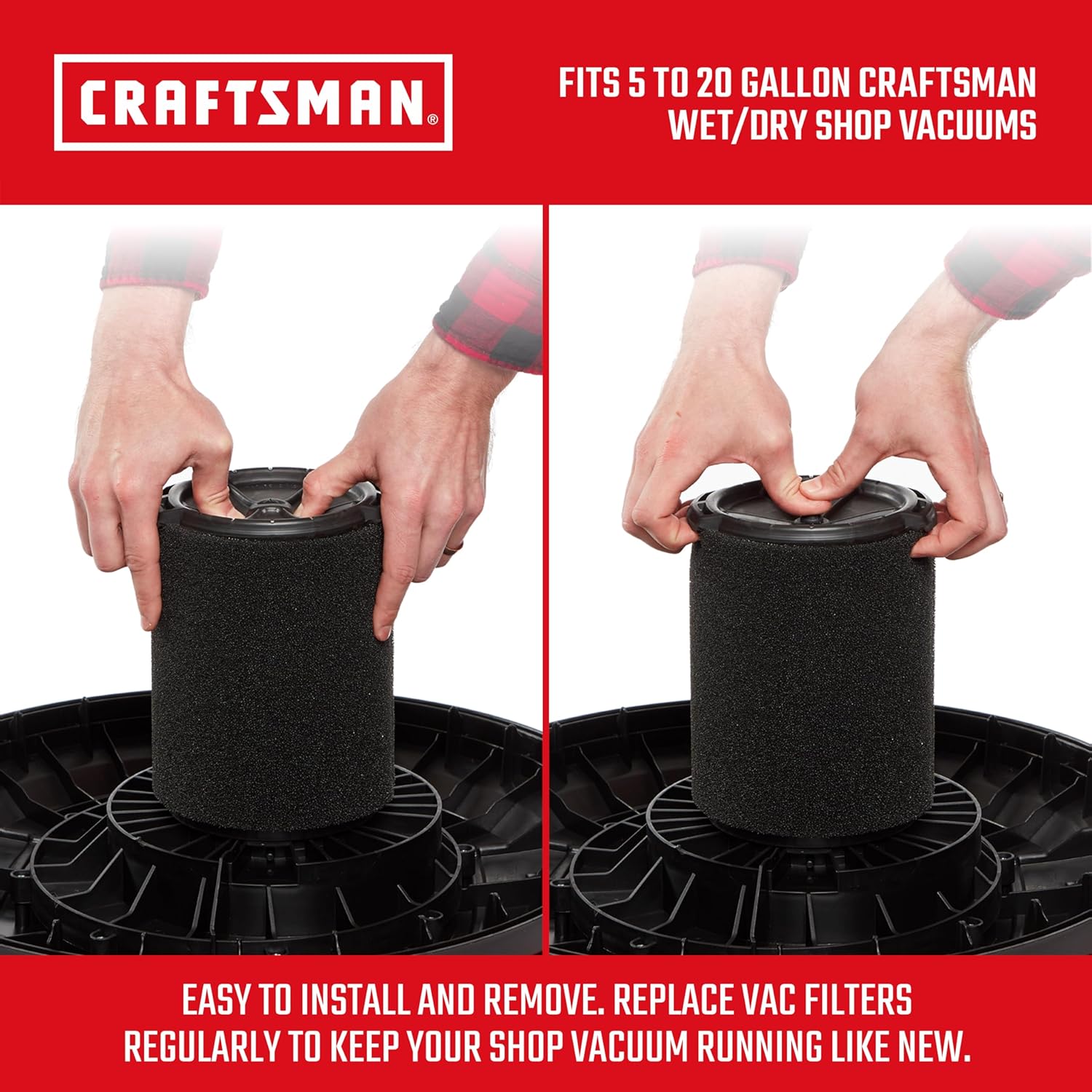 CRAFTSMAN CMXZVBE38773 Genuine Wet Application Wet Dry Vac Filter for Most 5 to 20 Gallon CRAFTSMAN Shop Vacuums, Easy Installation, Designed for High-Volume Liquid Pick-ups