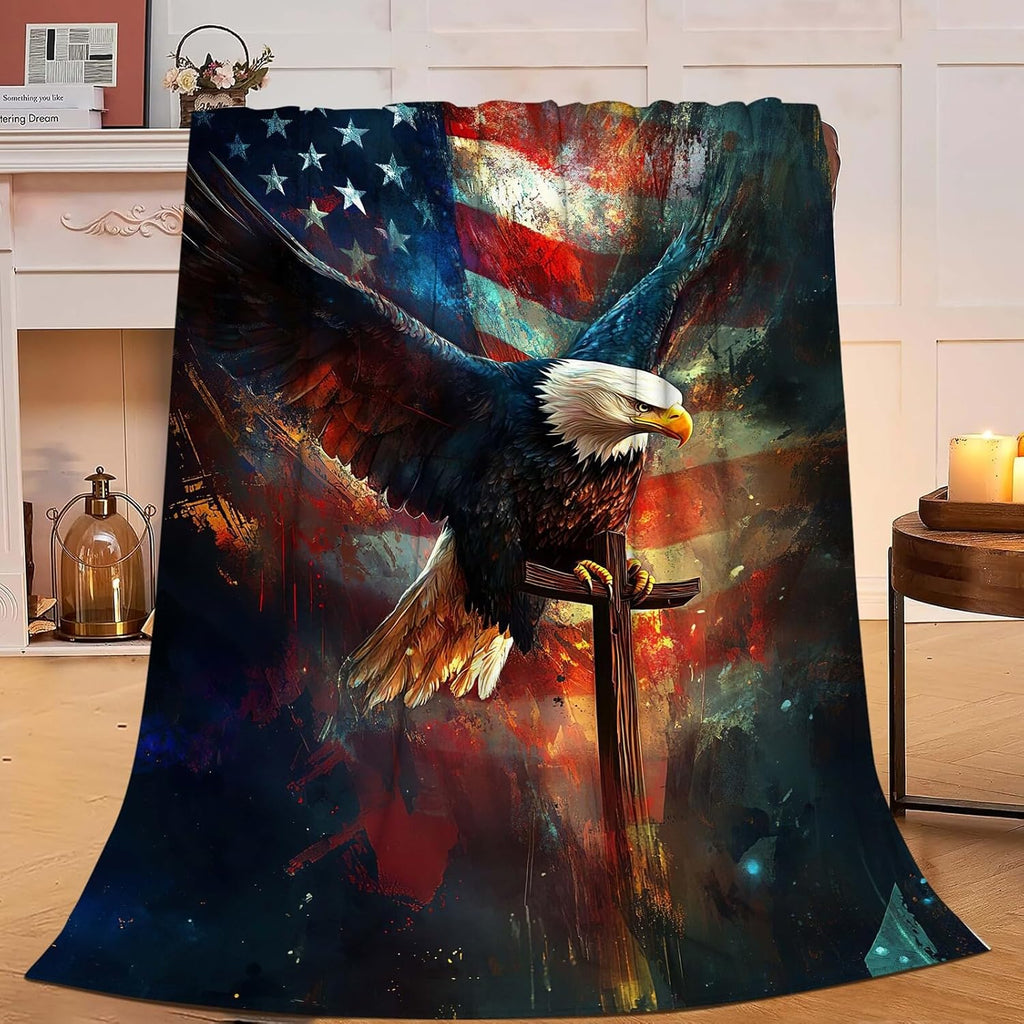Bald Eagle Blanket American Flag Eagle Throw Blanket Gifts for Men Women Boys Girls Kids Adults Super Soft Cozy Plush Fluffy Fuzzy Fleece Blanket Home Decor 40''X50''