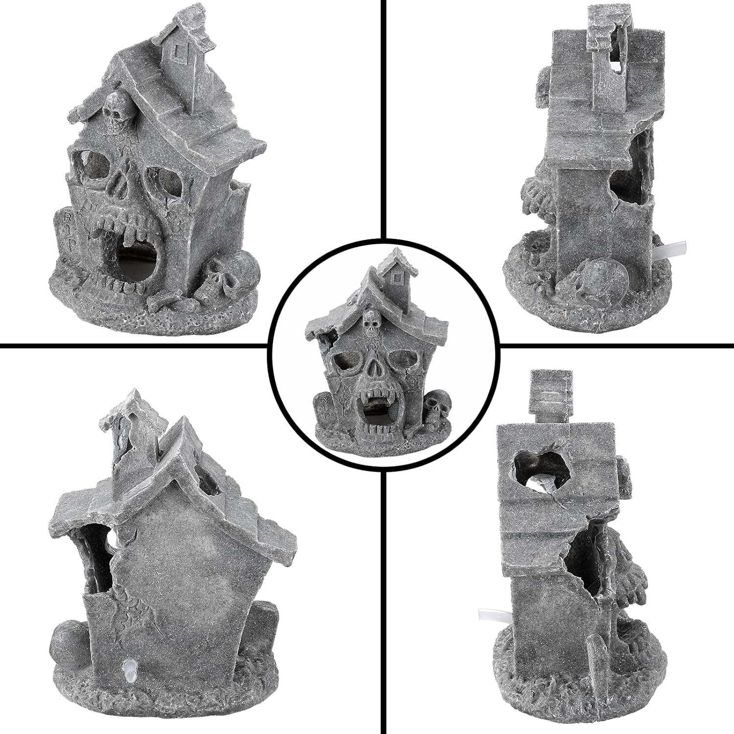Carefree Fish Aquarium Haunted House Halloween Ghost Bubbler Decor Fish Hide-Out Ornament with 3Ft Tubing and Tiny Air Stone（No Included Air Pump