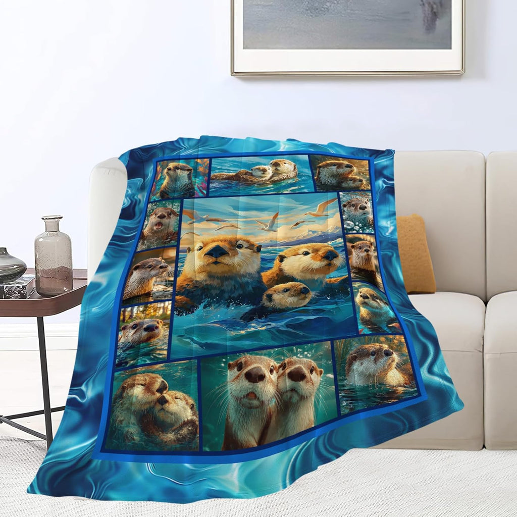 Otter Throw Blanket Otter Stuff Gifts for Kids Girls Boys Adults Women Men Soft Cozy Warm Plush Fluffy Fuzzy Fleece Blanket Decor 50''X60''