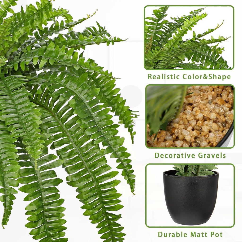 Hollyone Artificial Fern Plants in Pot 34.6" Large Artificial Boston Fern 39 Leaves for Outdoors & Indoor Faux Potted Plant Fake Ferns Bush Plant for Patio Garden Farmhouse Porch Home Decor Green