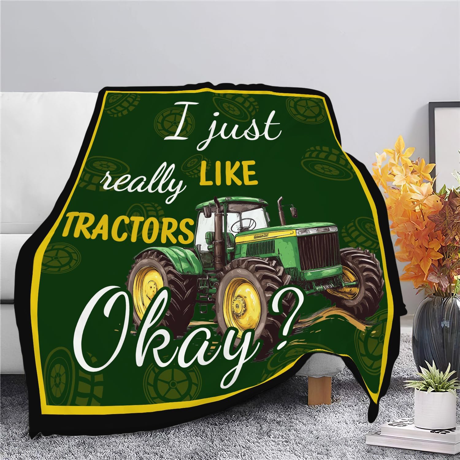 Tractor Blanket Farm Green Tractor Throw Blanket Gifts for Women Girls Men Boys Kids Adults Super Soft Cozy Plush Fluffy Fuzzy Fleece Blanket Decor 60''X80''