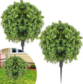 2 Pcs Artificial Boxwood Topiary Ball Bush 26" Tree UV Resistant with Spike Easy to Push in The Ground Fake Boxwood Plants Faux Greenery Shrubs for Indoor Outdoor Home Garden (Light Green)