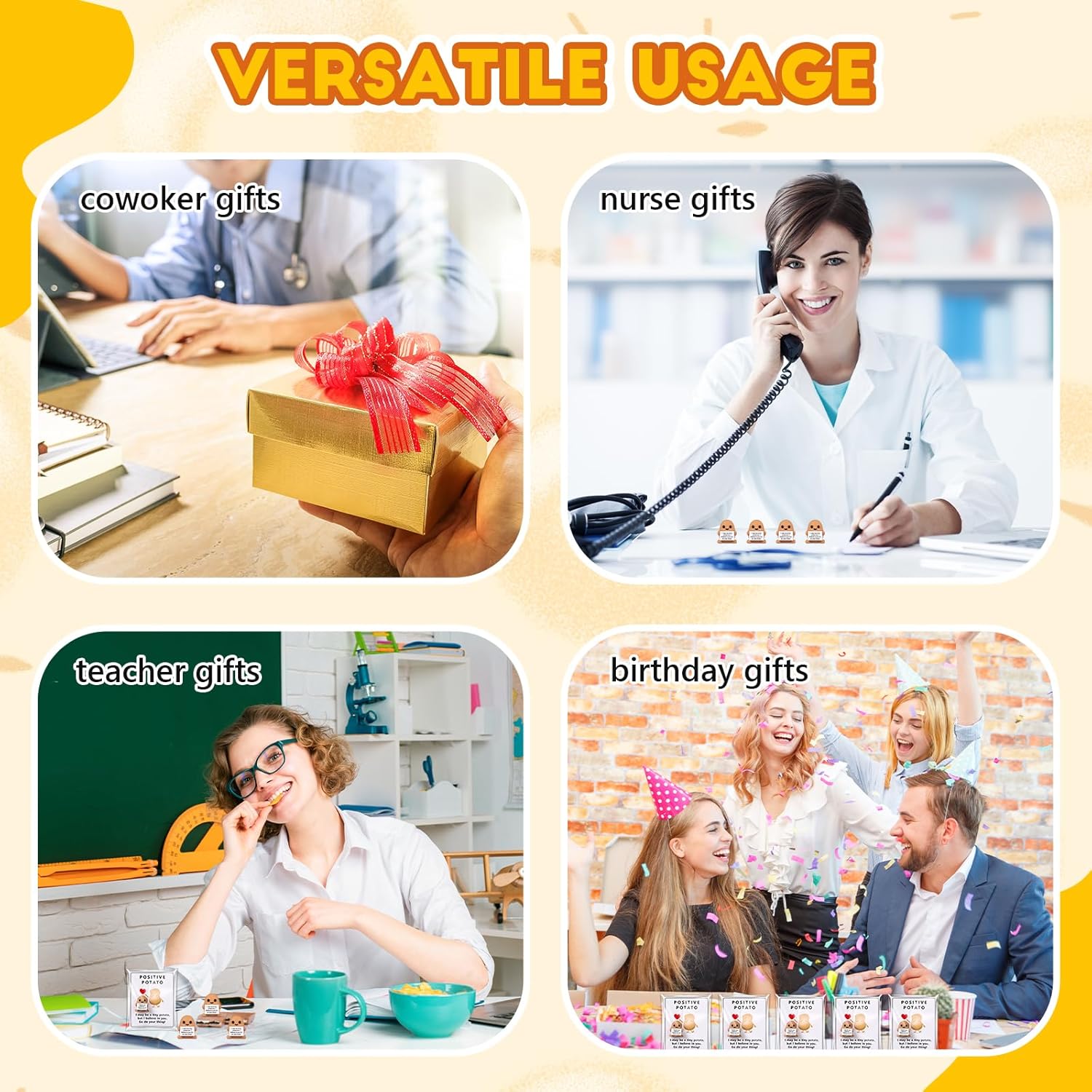 Gejoy 150 Pcs Positive Potato Gift Set Include 50 Mini Rubber Potato 50 Motivational Card 50 Bags Motivational Emotional Support Gifts for Employee Coworker Staff Teacher Team Friends