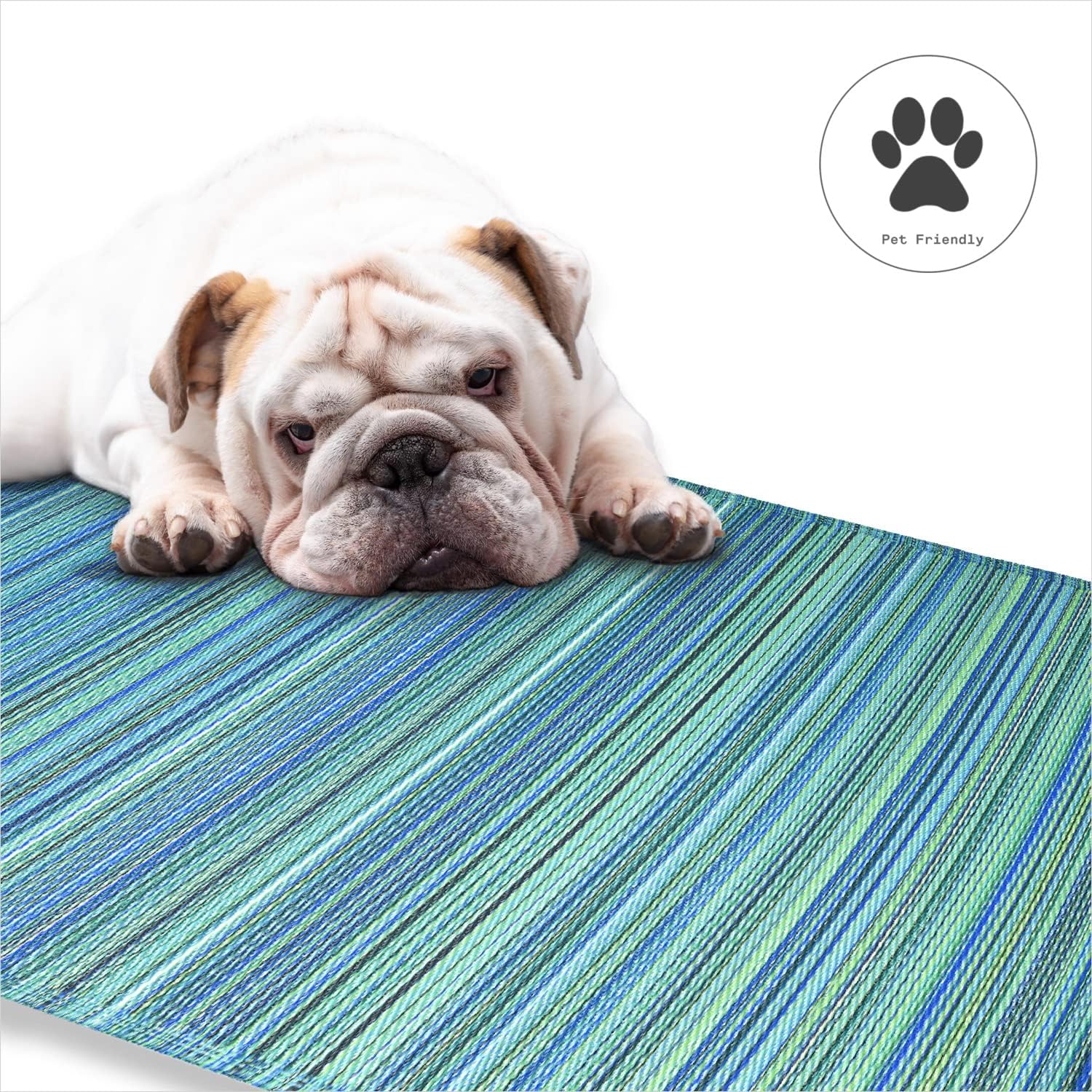 Fab Habitat Outdoor Rug - Waterproof, Fade Resistant, Crease-Free - Premium Recycled Plastic - Striped - Porch, Deck, Balcony, Hallway, Poolside - Cancun - Turquoise & Moss Green - 2.5 x 8 ft Runner