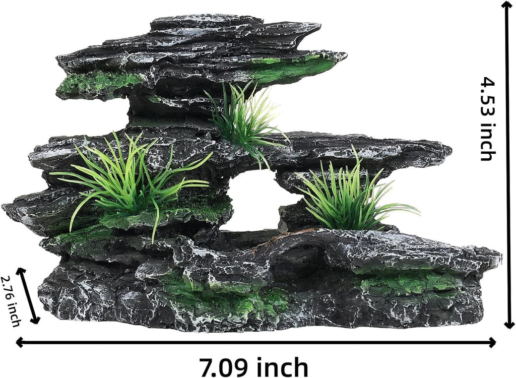 Fish Tank Mountain View Stone Ornament, Large Premium Aquarium Decor, Multi-Functional Spot for Betta, Snails, Turtles to Rest, Play & Basking