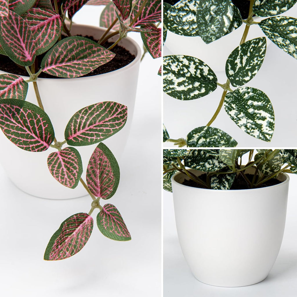 Hollyone Fake Plants 2 Packs Artificial Plants Indoor Faux Plants with White Plastic Pot Small Fake Potted Plant for Home Aesthetic Living Room Bathroom Desk Shelf Office Decor