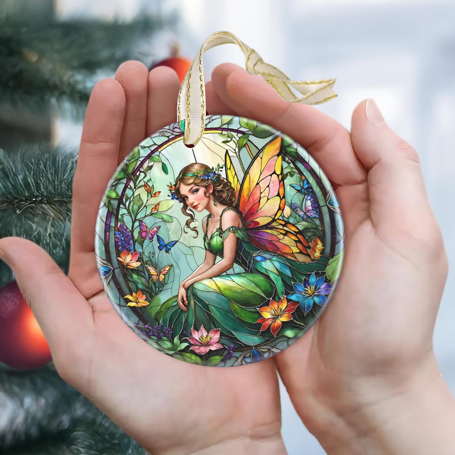 Vintage Fairy 2025 Ornaments for Christmas Tree - Round Ceramic, Holiday Decor, Christmas Tree Decoration - Gift Idea for Women
