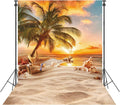 6X8ft Polyester Summer Beach Seaside Sunset Backdrop Tropical Hawaiian Ocean Palm Tree Photography Background for Aloha Luau Party Decoration Supplies Banner Photo Booth Props