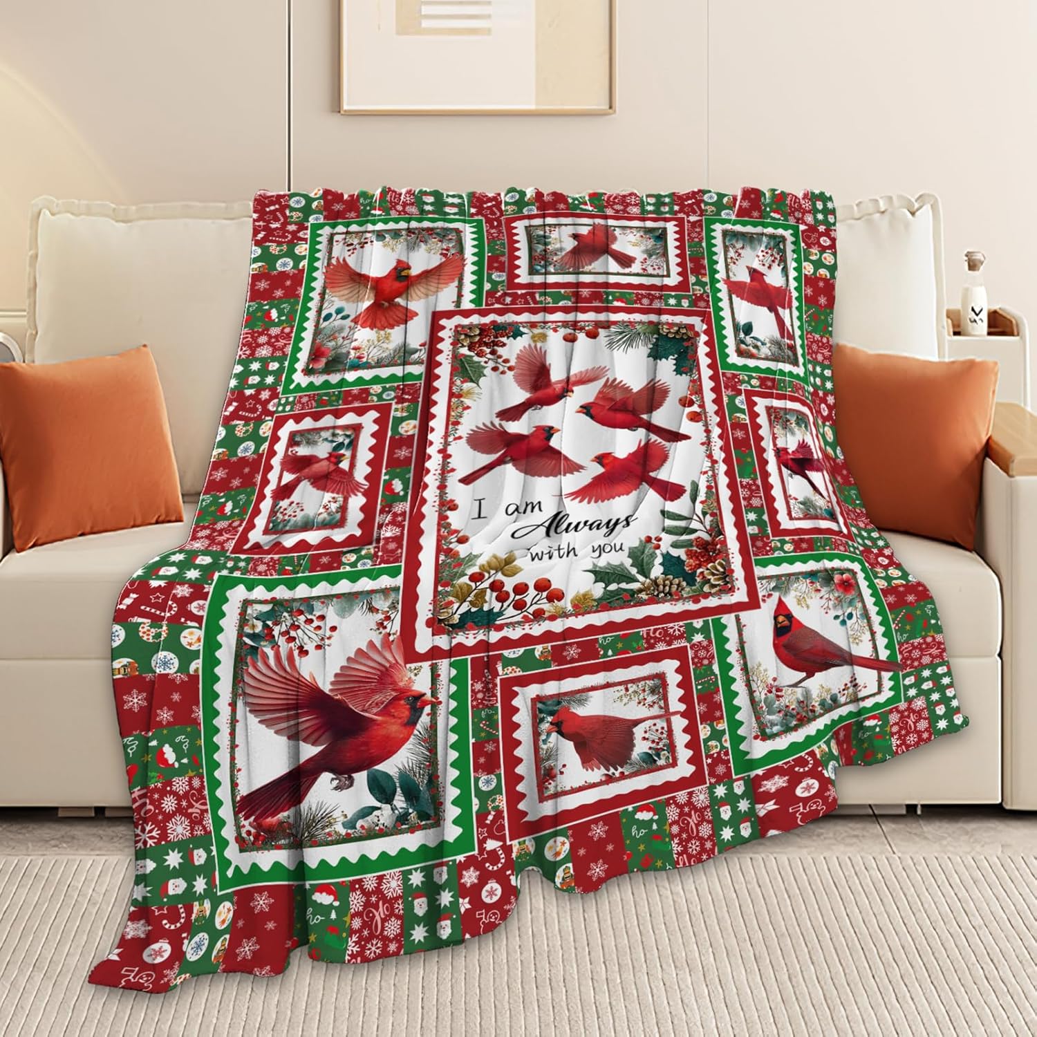 Cardinal Throw Blanket Red Bird Cardinal Stuff Gifts for Kids Girls Boys Adults Women Men Soft Cozy Warm Plush Fluffy Fuzzy Fleece Blanket Christmas Decor 60''X80''
