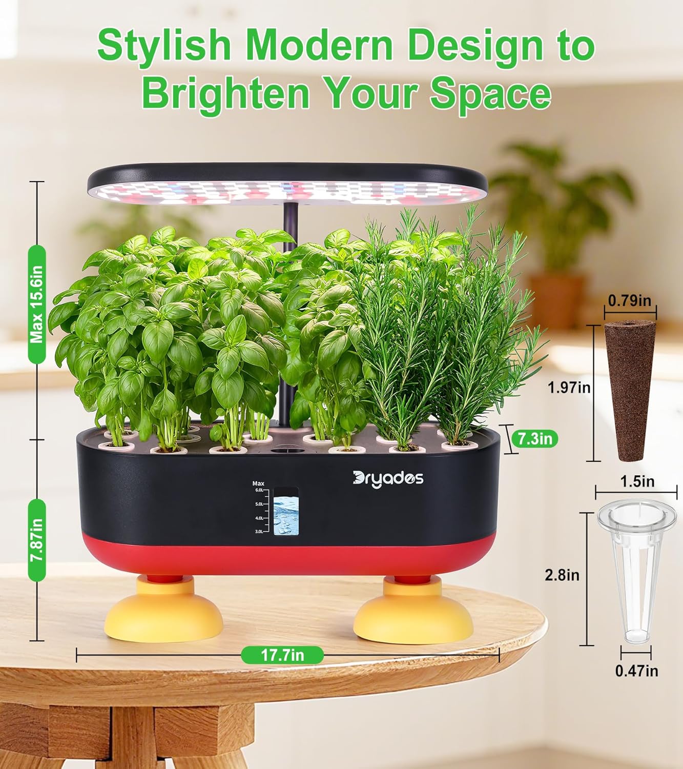 16 Pods Hydroponic Growing System, Indoor Garden with 24W Full-Spectrum LED, Smart Quiet Auto-Watering Herb Planter, Classic Red-Black Gift Design for Home, Office & Holiday