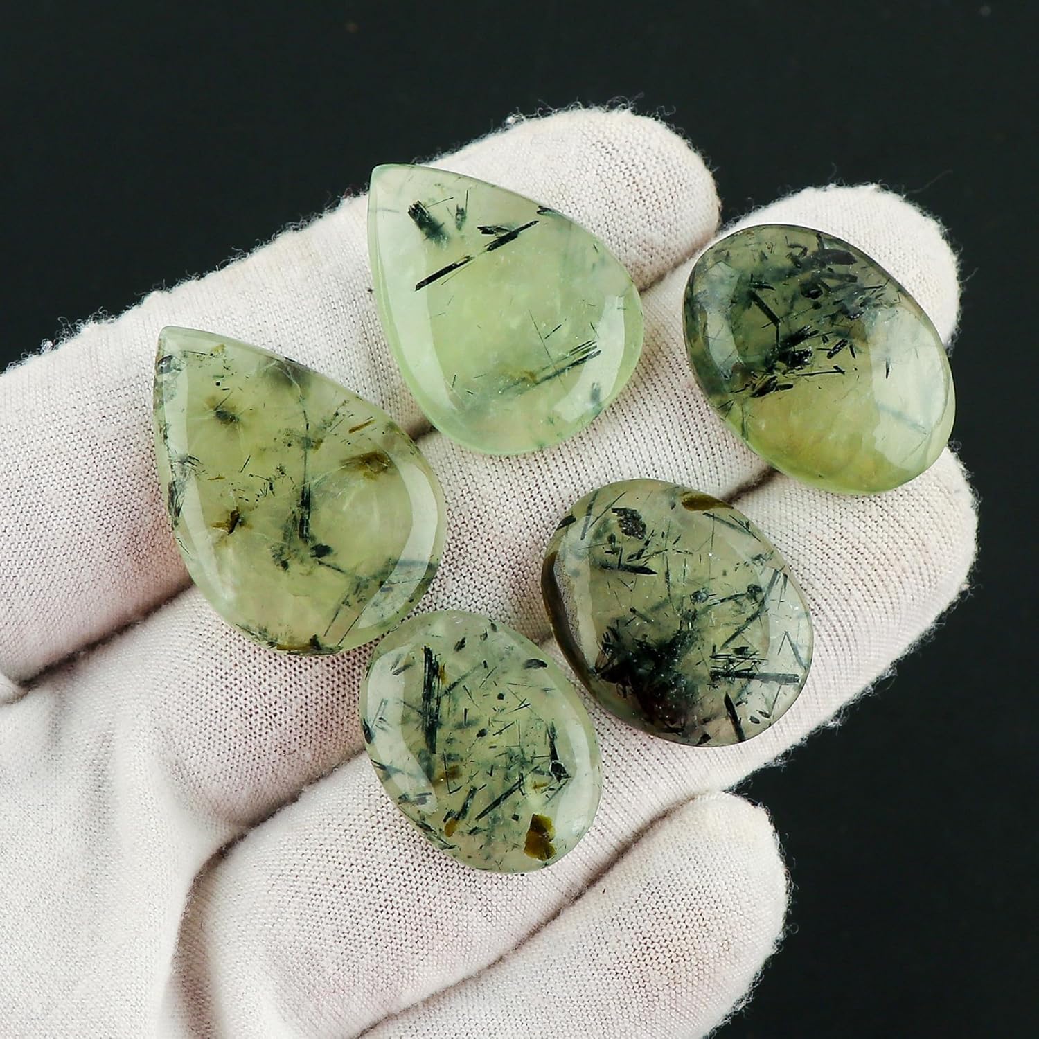 CRYSTALIS Wholesale 5pcs Natural Green-Rutile Loose Gemstone Bulk Cabochons Jewelry Making Supply, Chakra Healing Polished Stones, Wire Wrapping, DIY, Gem Collection, Mix-Shape, 20+mm