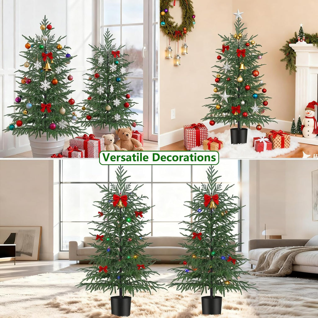 4FT Artificial Norfolk Pine Tree, Realistic UV Rated Shrubs Fake Potted Plants, Faux Bushes for Christmas Decorations Outdoor Indoor Home Front Porch Decor