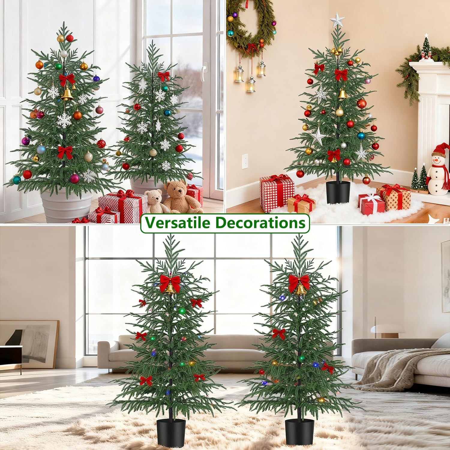 4FT Artificial Norfolk Pine Tree, Realistic UV Rated Shrubs Fake Potted Plants, Faux Bushes for Christmas Decorations Outdoor Indoor Home Front Porch Decor