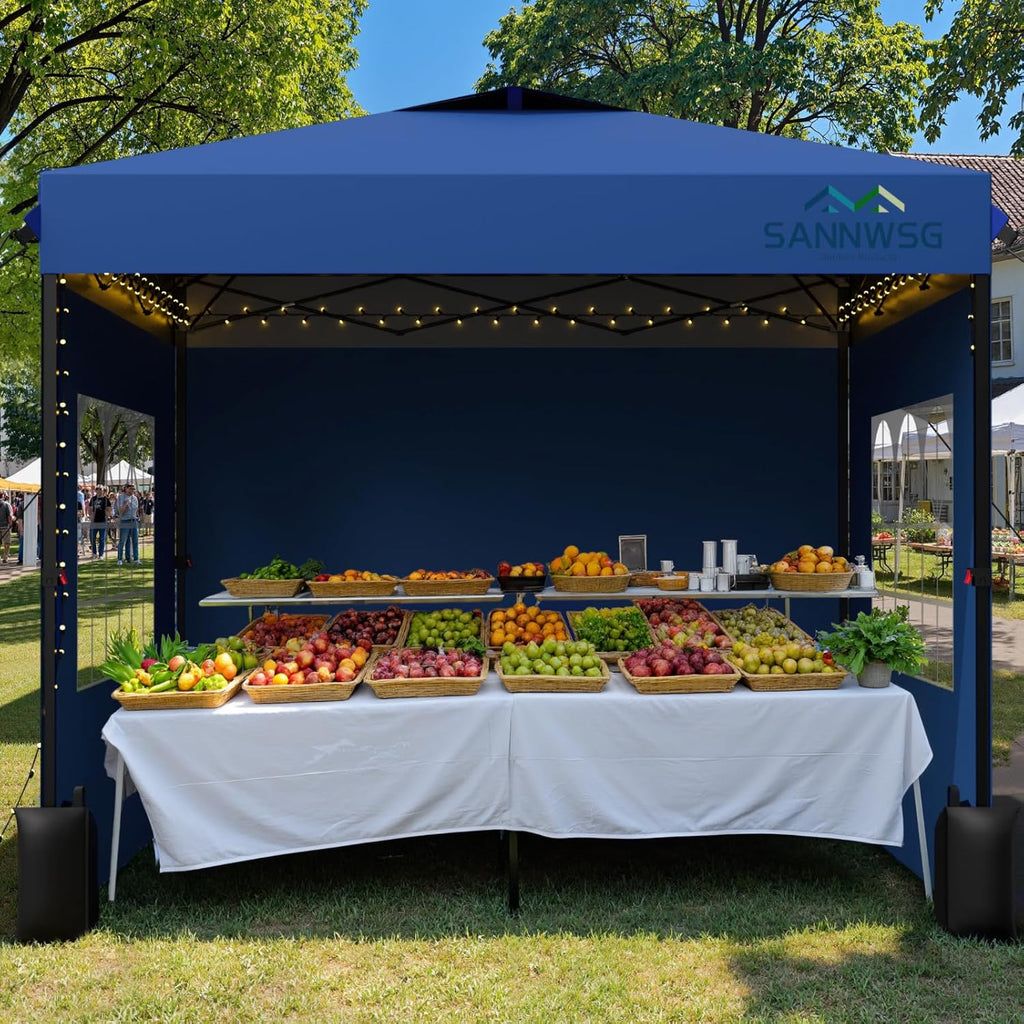 8X8 Pop Up Canopy Tent with 3 Sidewalls,Easy Up Canopy,Commercial Instant Shelter,Heavy Duty One Person Set Up Event Tent,Blue