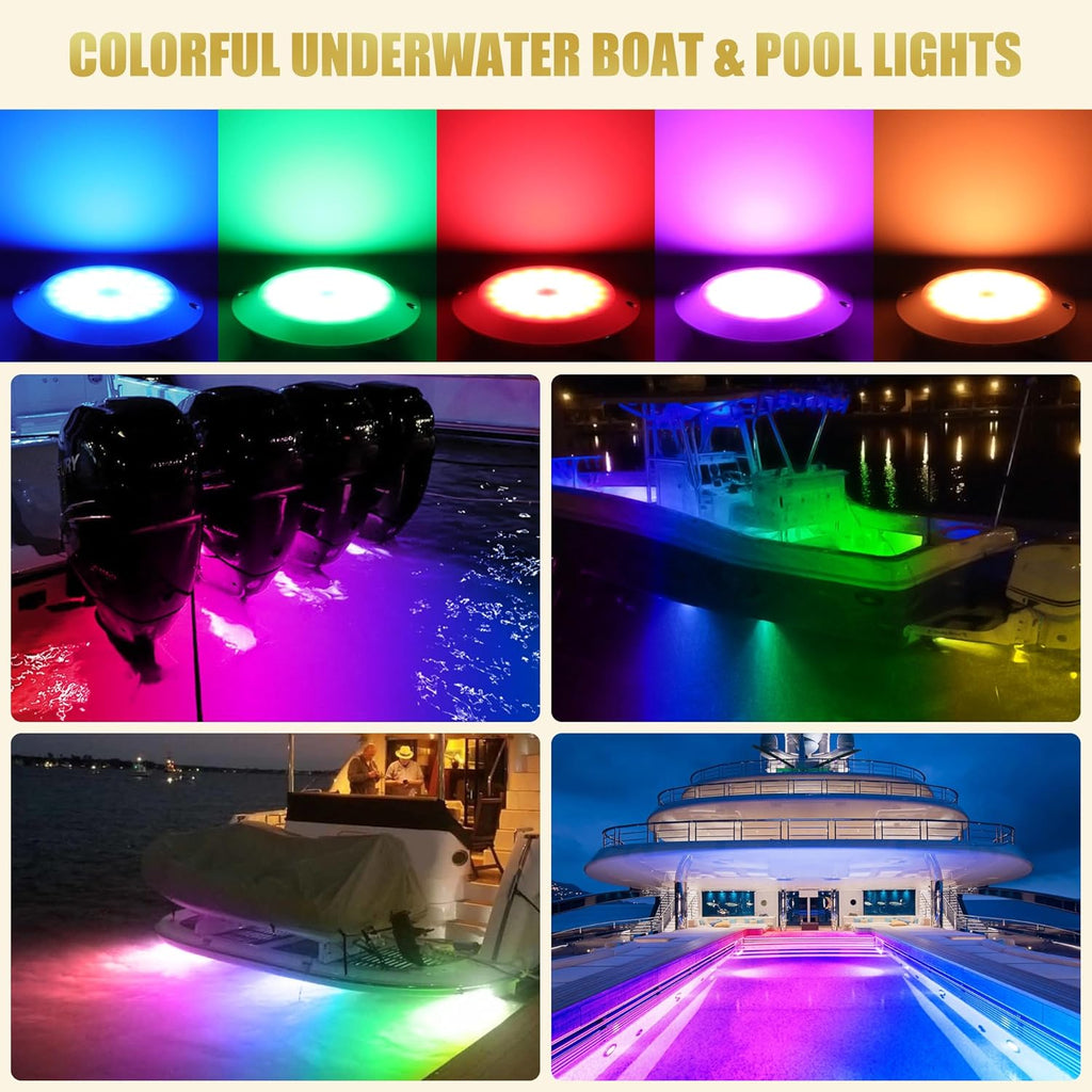 Goldlife B6 3000LM Underwater LED Boat Light, RGB Marine Underwater Light, 6" 30W 36LED DC12V Dimmable Color Changing Super Brightness Boat Lights IP68 Transom Yacht Pool Pontoon Light