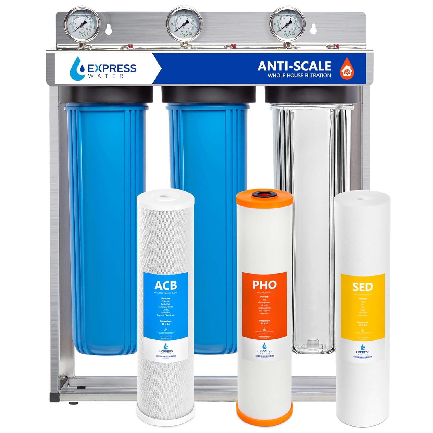 Whole Home Water Filter System| ANTI-SCALE | 3 Stage Water Purifier Whole Home, Top-Tier Anti-Scale Filter Specially Designed to Prevent Scale Build-Up, Protects Appliances, No More Descaler Solution