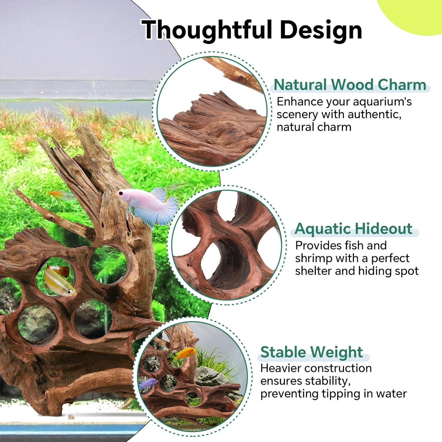 Driftwood for Aquarium Natural Aquarium Wood for Aquascaping Fish Tank Decorations Reptile Tank Decor (Porous Natural Driftwood 11-15“)