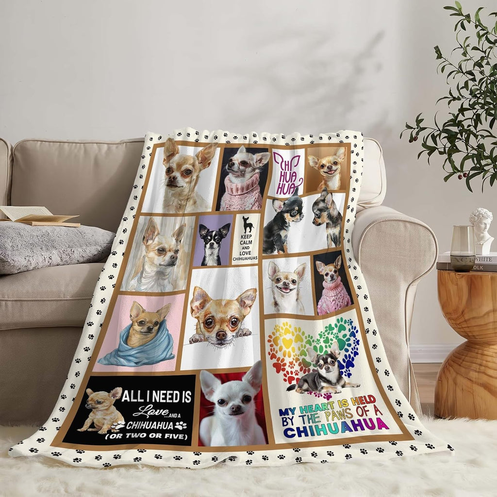 Chihuahua Blanket Chihuahua Dog Throw Blanket Gifts for Girls Women Kids Boys Adults Men Super Soft Cozy Plush Fluffy Fuzzy Fleece Blanket Home Decor 60''X80''