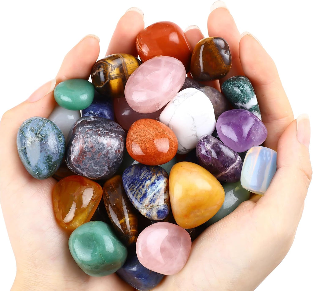 1.5lb Natural Gemstones Crystal Bulk Tumbled Polished Stones Irregular Amethyst Stones Rocks Chakra Colorful Crystal Vase Filler Decor Energy Reiki Beginner Birthday Gifts 0.78 to 0.98 in