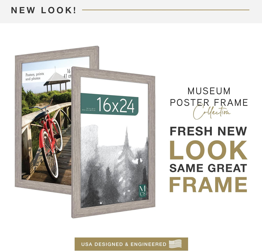 MCS Museum Poster Frame 16x24 Barnwood, Vertical & Horizontal Wall Hanging Large Picture Frame for Photos, Posters & Art Prints (1-Pack)