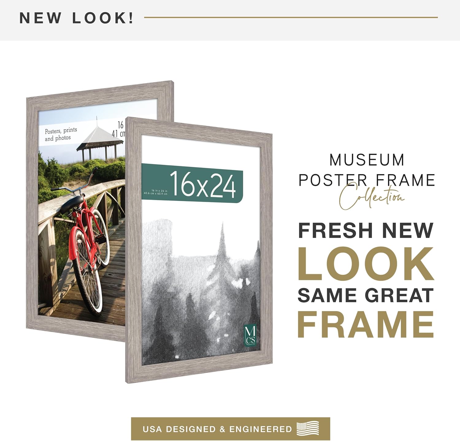 MCS Museum Poster Frame 16x24 Barnwood, Vertical & Horizontal Wall Hanging Large Picture Frame for Photos, Posters & Art Prints (1-Pack)