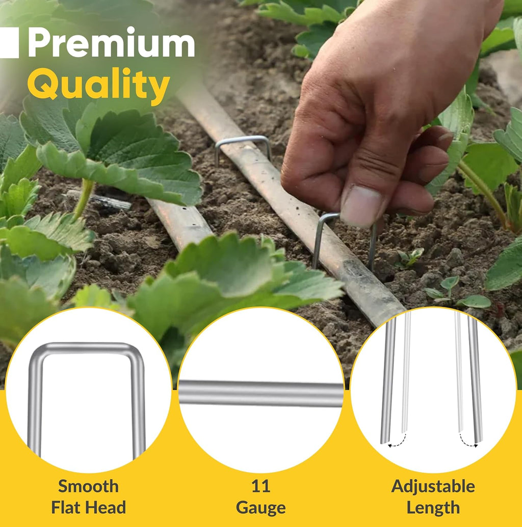 USA Made 15 Pack Landscape Staples 6 inch 11 Gauge Garden Stakes Galvanized Garden Staples | Metal Ground Stakes for Gardening| Yard Stakes for Decoration, Weed Barrier Fabric