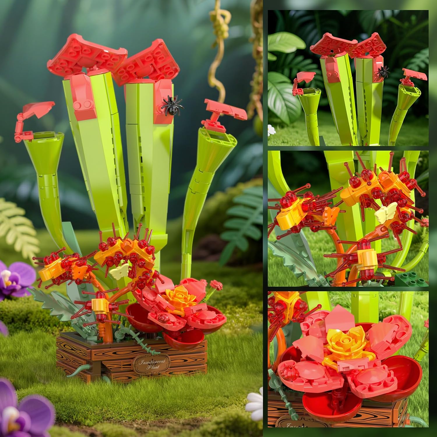 Carnivorous Plant Building Set, Tropical Rainforest Creative Botanicals Plants Bricks, Artificial Plant Kit Home Decor, Gift for Plant Lovers for Her Adults Kids Boys Girls 12+ (455PCS)