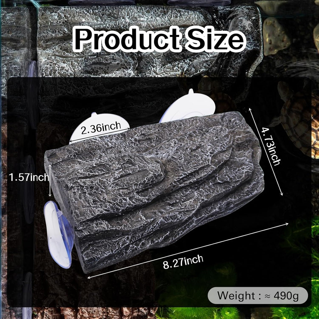 Turtle Basking Platform,Fish Tank Aquarium Tortoise Climbing Platform with 3 pcs Suction Cups,Float Resting Terrace for Frogs, Terrapins(Artificial Bark,Rock) (Grey)