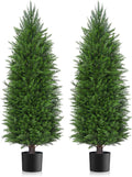 5FT Artificial Topiary Cedar Plants Outdoor, Faux Pine Trees UV Resistant and Potted, 72 Inch Tall Fake Shrubs Evergreen for Front Porch Decor Set of 2