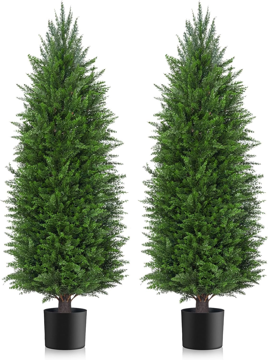 5FT Artificial Topiary Cedar Plants Outdoor, Faux Pine Trees UV Resistant and Potted, 72 Inch Tall Fake Shrubs Evergreen for Front Porch Decor Set of 2