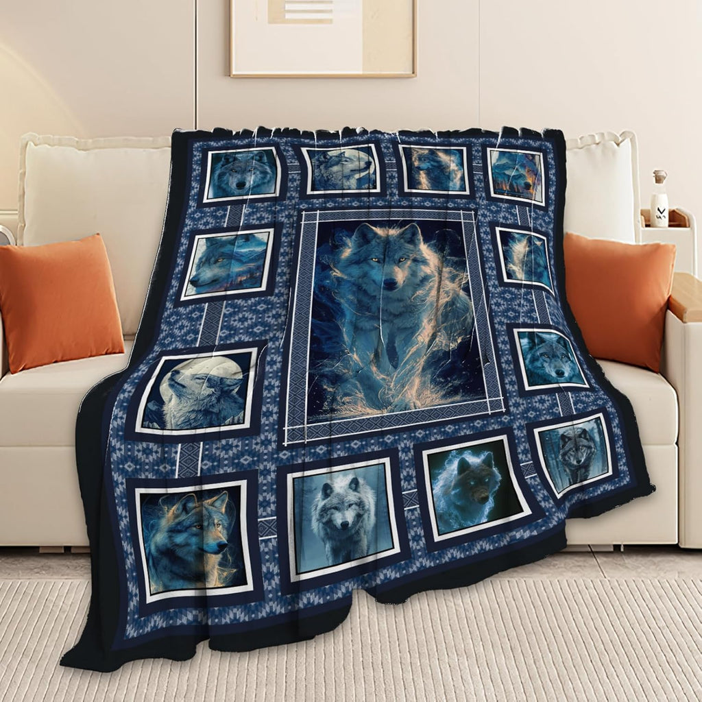 Wolf Throw Blanket Wolf Stuff Gifts for Kids Girls Boys Adults Women Men Soft Cozy Warm Plush Fluffy Fuzzy Fleece Blanket Decor 50''X60''