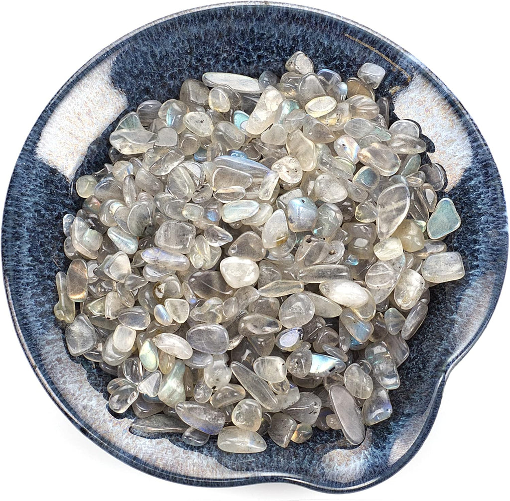 Cherry Tree Collection 1/2 Pound Polished Tumbled Gemstone Chips, Pebbles, Crystal Chips Bulk for Jewelry Making, Healing, Plants, Succulents, Aquariums, Decoration, Chakra (Labradorite)