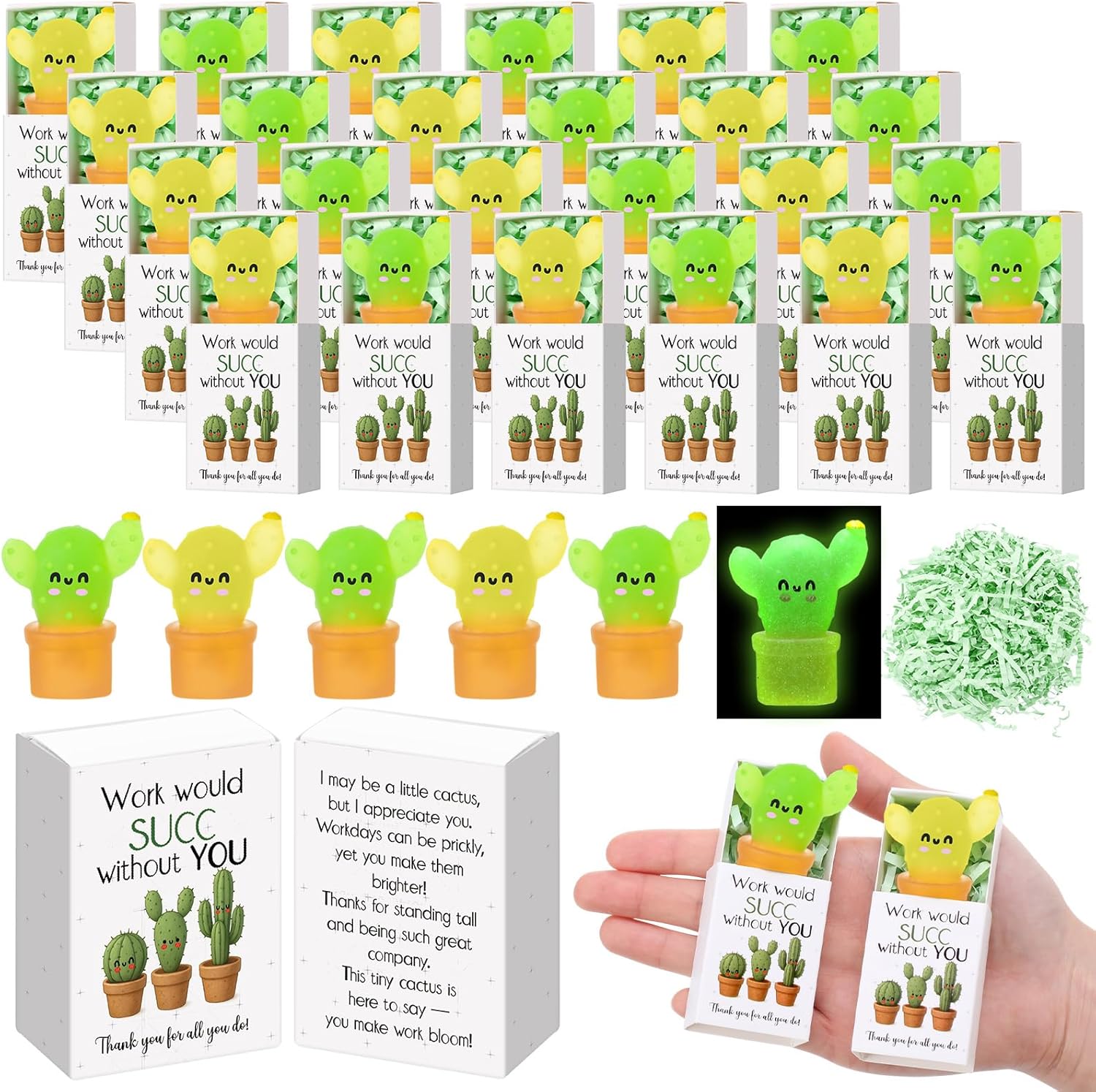 Wettarn 48 Sets Employee Appreciation Gifts Cactus Stress Balls Bulk with Gift Boxes Thank You Party Favors for Employee Coworker Staff Office Positive Relief Toys Desk Decor, Non-Luminous