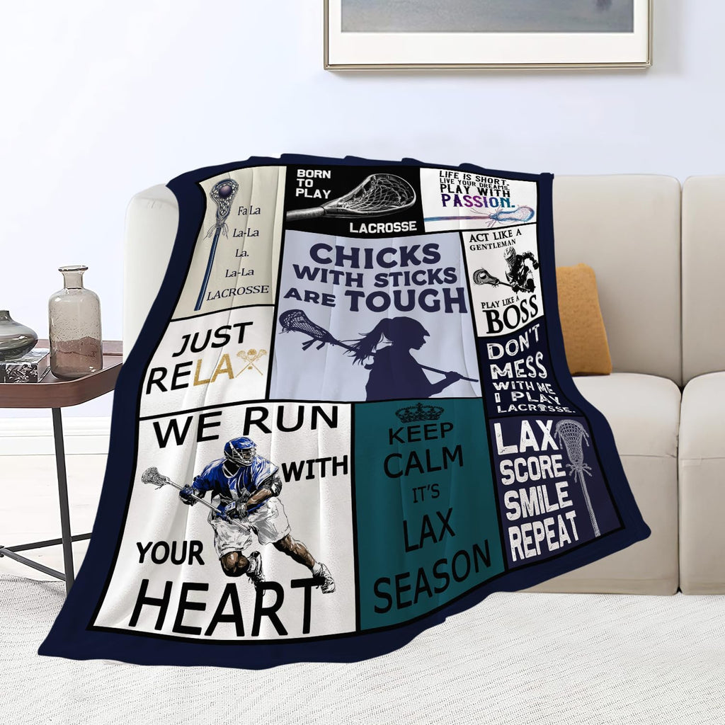 Lacrosse Blanket Sports Lacrosse Lover Throw Blankets Gifts for Girls Boys Kids Soft Cozy Fleece Plush for Couch Sofa Bed 60"x50"