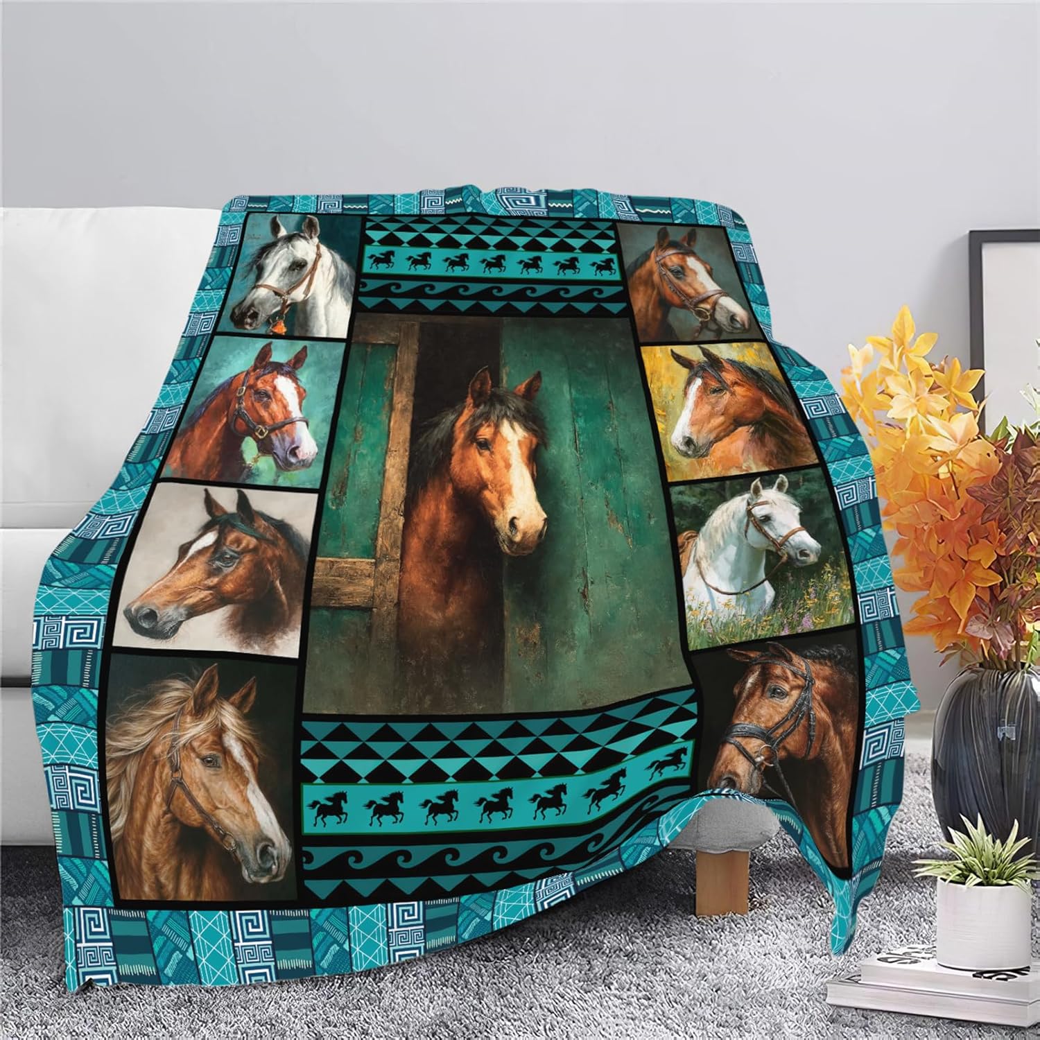 Horse Throw Blanket Horse Stuff Gifts for Kids Girls Boys Adults Women Men Soft Cozy Warm Plush Fluffy Fuzzy Fleece Blanket Decor 50''X60''