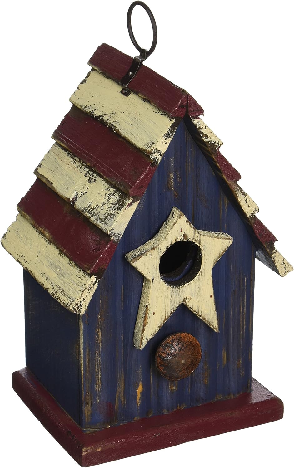 Glitzhome Rustic Patriotic Garden Distressed Wooden Decorative Bird House 9" H