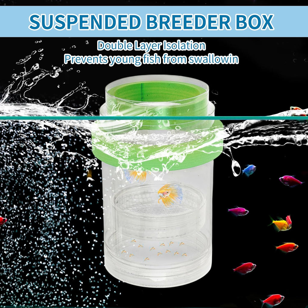 Suspensions Breeder Box, Floating Mesh Isolation Fish Tank Separator Set, Ideal for Aquatic Pets, Large, Green, 1 Set
