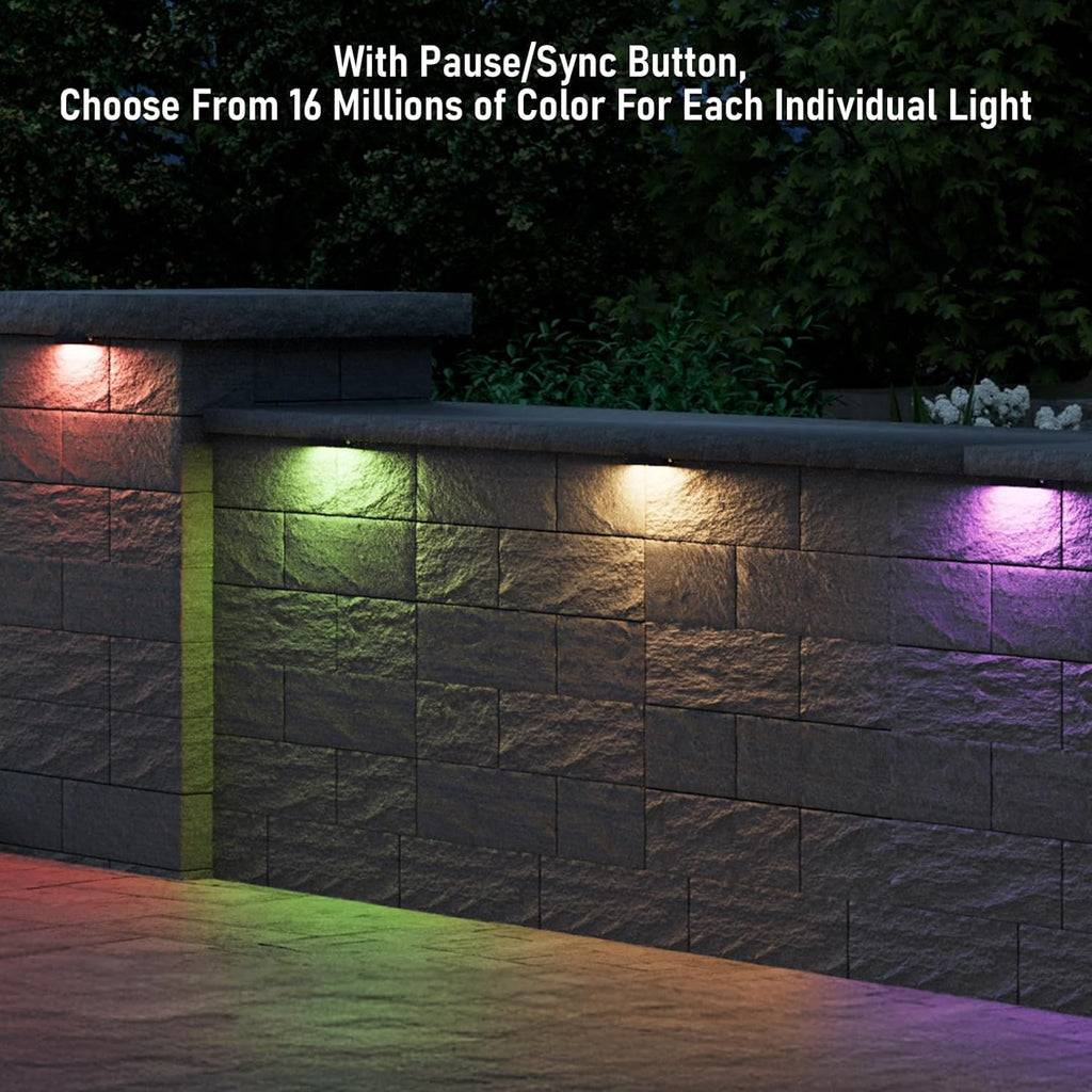 LEONLITE Alter-Link Series 8-Pack RGBCW 7 Inch LED Hardscape Lighting, Bi-Flow Controller Included, 12V-15V AC Smart Low Voltage Hardscape Lighting, 1800K-5000K Color Changing Retaining Wall Lights