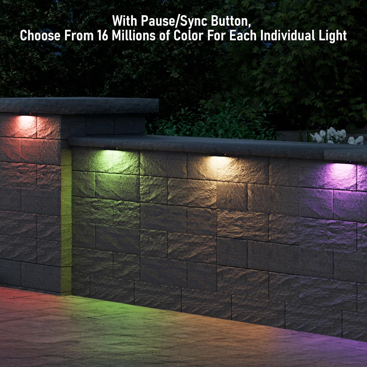 LEONLITE Alter-Link Series 8-Pack RGBCW 7 Inch LED Hardscape Lighting, Bi-Flow Controller Included, 12V-15V AC Smart Low Voltage Hardscape Lighting, 1800K-5000K Color Changing Retaining Wall Lights