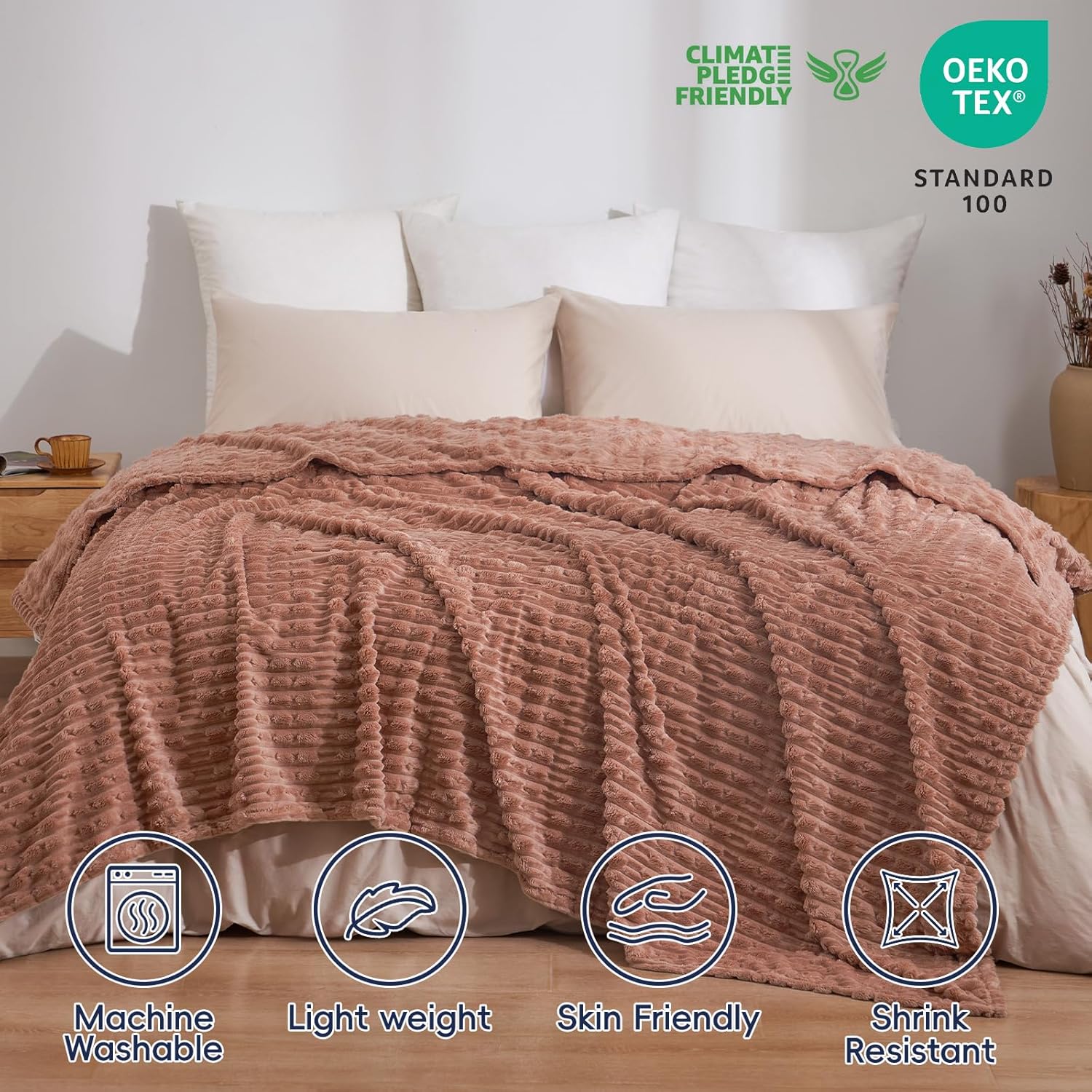 PHF Ultra Soft Flannel Fleece Blanket King Size, Lightweight 3D Jacquard Fleece Blanket, No Shedding, No Pilling, Luxury 340GSM Aesthetic Fluffy Cozy for Bed Room Decor, 108"x90", Mocha Mousse