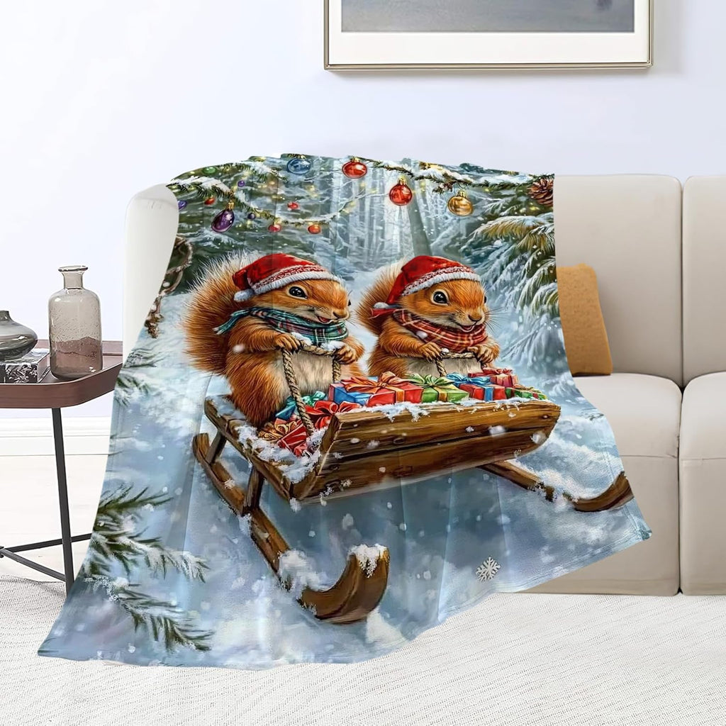Christmas Squirrel Blanket Cute Animal Throw Blankets Gifts for Girls Boys Kids Squirrel Lover Soft Cozy Fleece Plush for Couch Sofa Bed 80"x60"