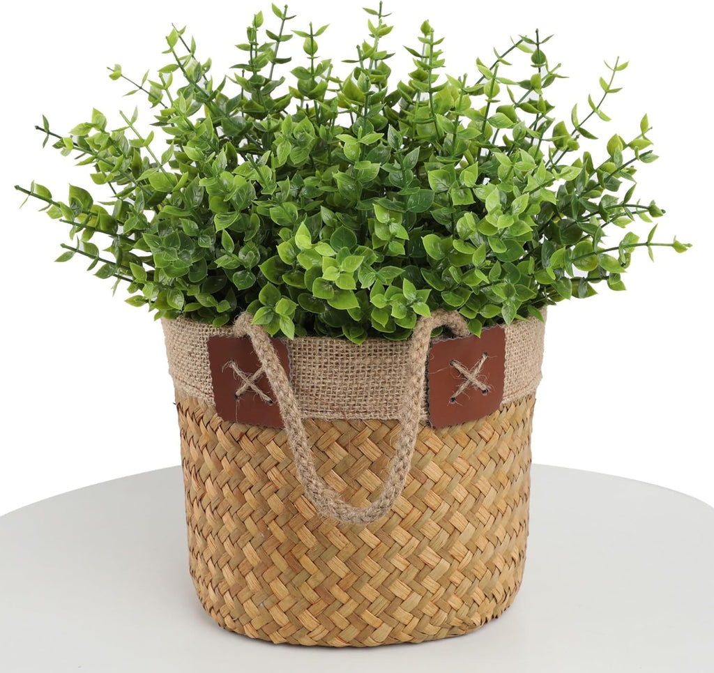 Artificial Eucalyptus Stems Bundle, Green Faux Foliage Plant, 12-inch Single Branch, 12 Pack Fake Plants for Garden Office Patio Wedding Farmhouse Indoor Decoration