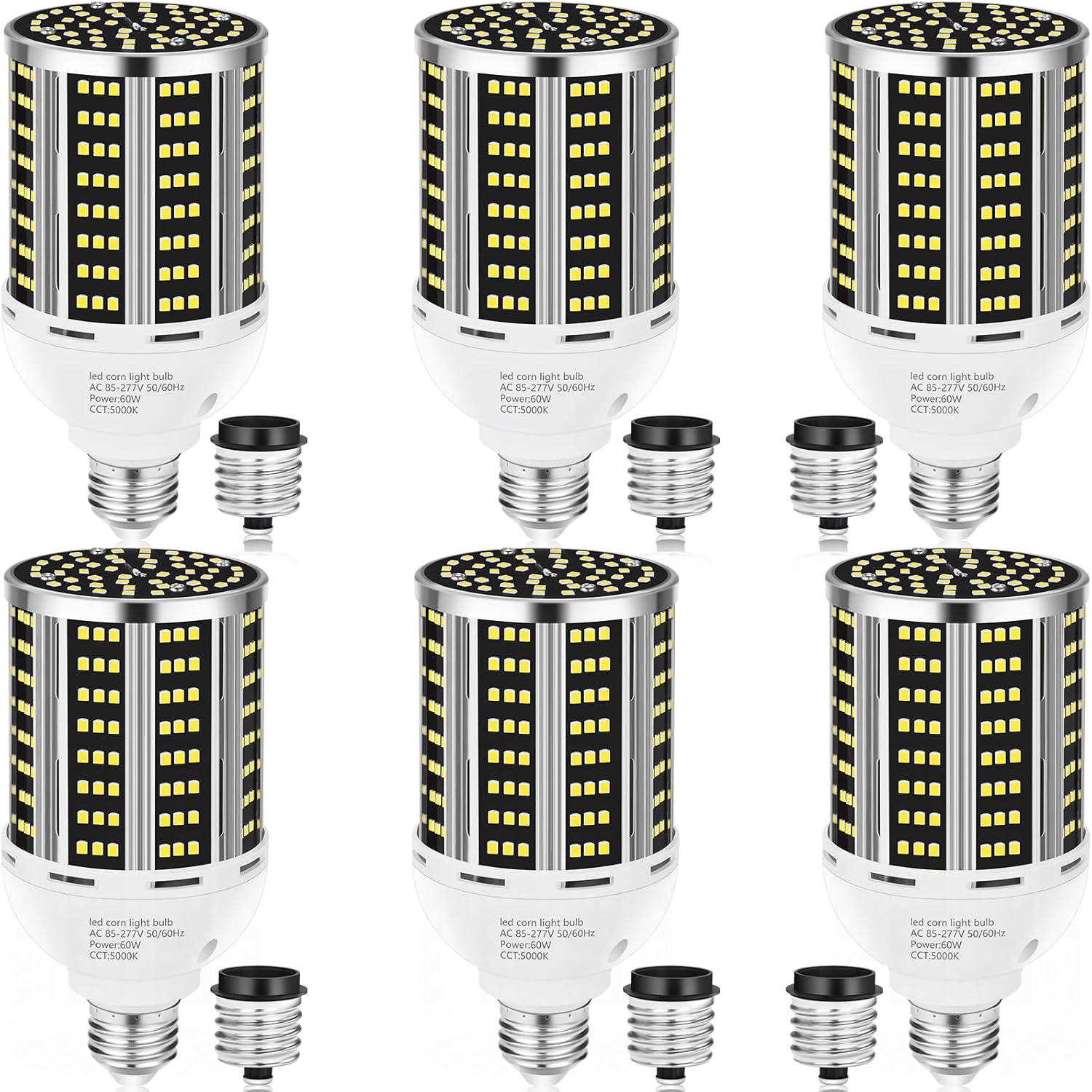 65W LED Corn Light Bulb 6 pack(650W Equivalent ) ,Daylight 5000K E26/E39 Commercial Grade 7800LM Medium Mogul Base LED Lamp,Large Area Lights For Outdoor Indoor Garage Warehouse Factory Bay Light