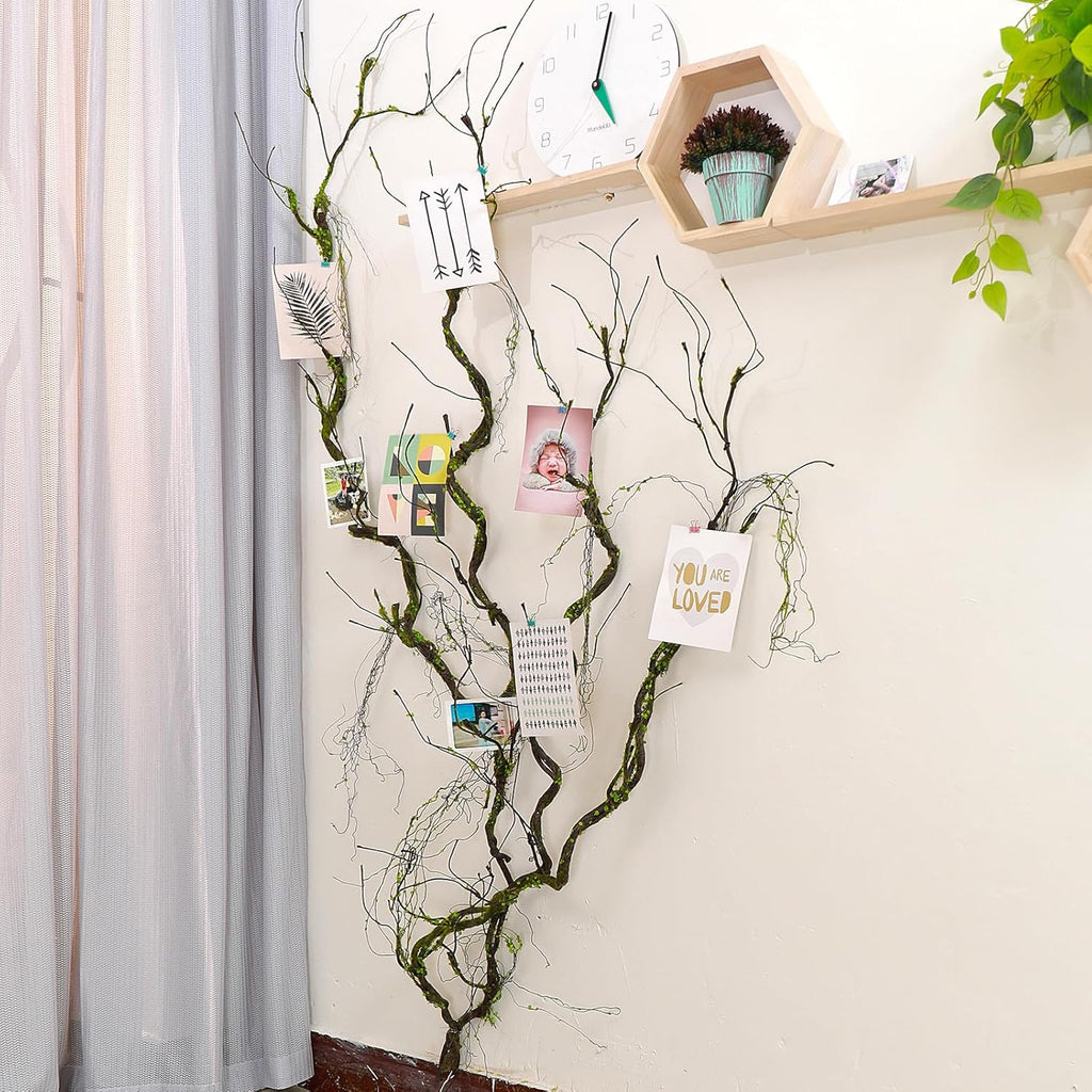 2Pcs 67in Artificial Trees Branches for Decoration Fake Cherry Blossom Trunk Willow Vines Garland Limb Twigs Moss Plants Wall Hanging Photo Home Garden X'Mas Christmas Thanksgiving Decor
