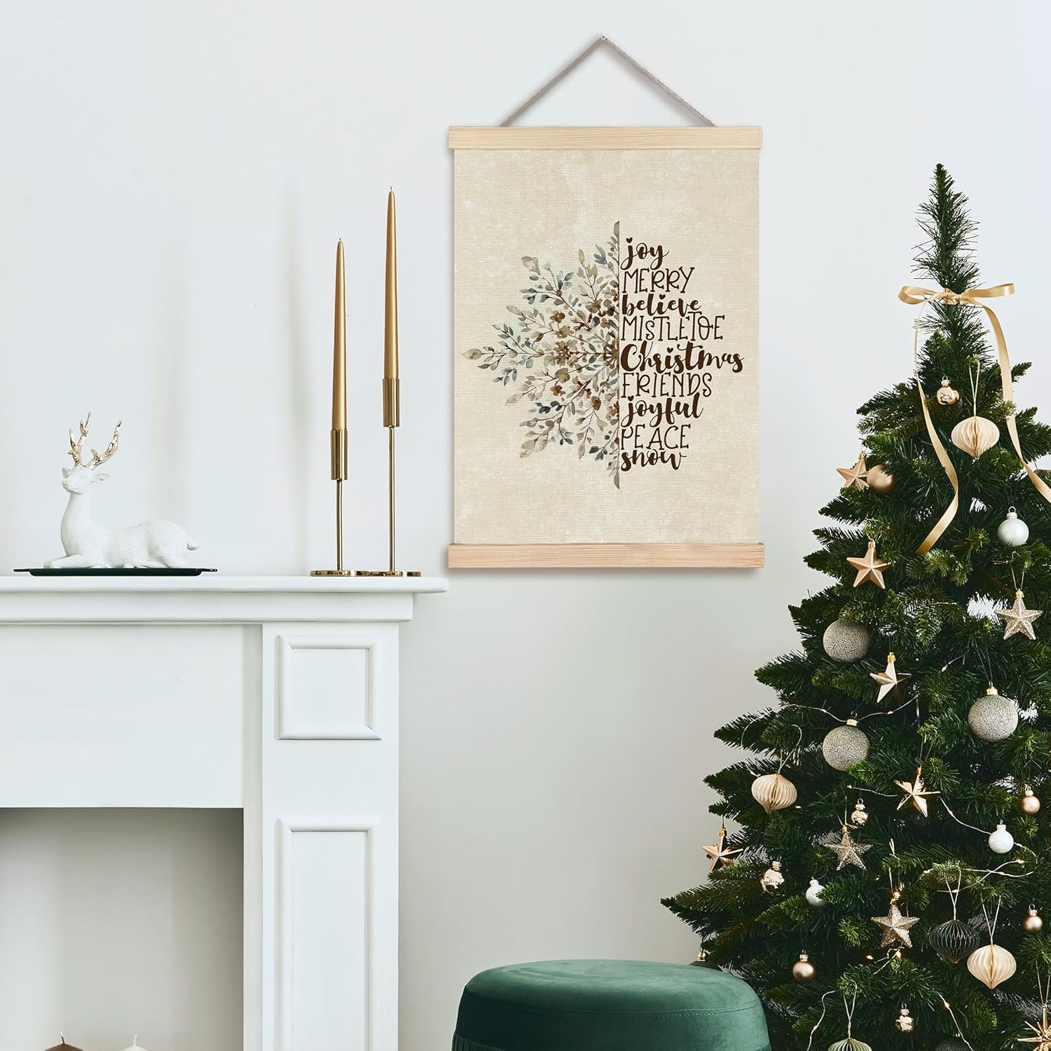 FDHSPAAM Christmas Snowflake Wall Art Decor, Neutral Christmas Decor, Beige Snowflake Winter Holiday Wall Art Posters for Home Bedroom Living Room, 12x16 Inch
