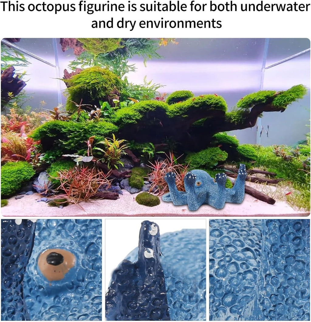 Octopus Aquarium Ornaments Decoration, Blue Artificial Sea Life, Glowing Fingers Enhance Visual Appeal, Suitable for Various Fish Tanks